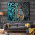 New Zealand Tui Bird Wahaika Tapestry Maori Weapon Paua Shell Koru Pattern