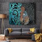 New Zealand Tui Bird Wahaika Tapestry Maori Weapon Paua Shell Koru Pattern