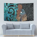 New Zealand Tui Bird Wahaika Tapestry Maori Weapon Paua Shell Koru Pattern