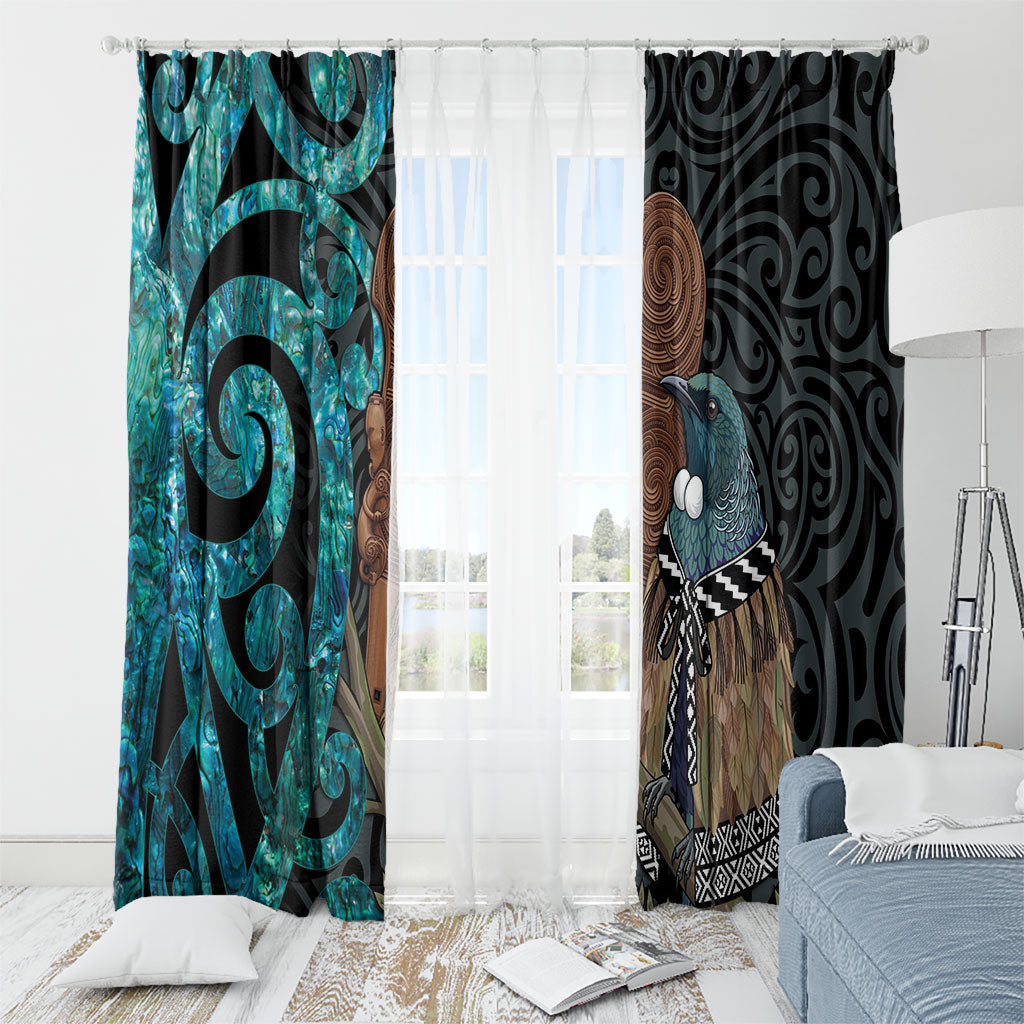 New Zealand Tui Bird Wahaika Window Curtain Maori Weapon Paua Shell Koru Pattern