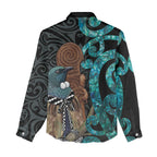 New Zealand Tui Bird Wahaika Women Casual Shirt Maori Weapon Paua Shell Koru Pattern