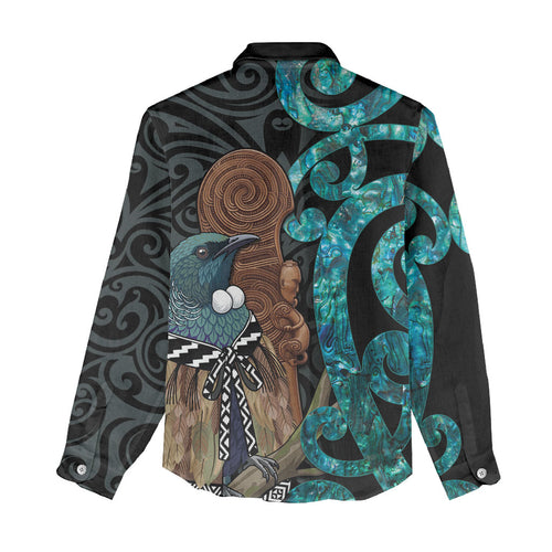 New Zealand Tui Bird Wahaika Women Casual Shirt Maori Weapon Paua Shell Koru Pattern