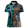 New Zealand Tui Bird Wahaika Women Polo Shirt Maori Weapon Paua Shell Koru Pattern