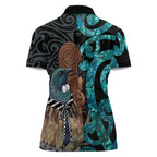 New Zealand Tui Bird Wahaika Women Polo Shirt Maori Weapon Paua Shell Koru Pattern