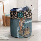 New Zealand Tui Bird Maripi Laundry Basket Maori Weapon Kowhaiwhai Pattern