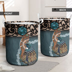 New Zealand Tui Bird Maripi Laundry Basket Maori Weapon Kowhaiwhai Pattern