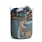 New Zealand Tui Bird Maripi Laundry Basket Maori Weapon Kowhaiwhai Pattern