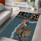 New Zealand Tui Bird Maripi Area Rug Maori Weapon Kowhaiwhai Pattern