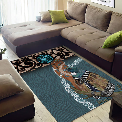 New Zealand Tui Bird Maripi Area Rug Maori Weapon Kowhaiwhai Pattern