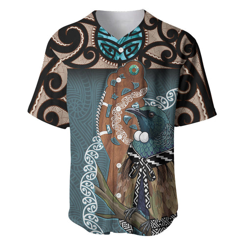 New Zealand Tui Bird Maripi Baseball Jersey Maori Weapon Kowhaiwhai Pattern