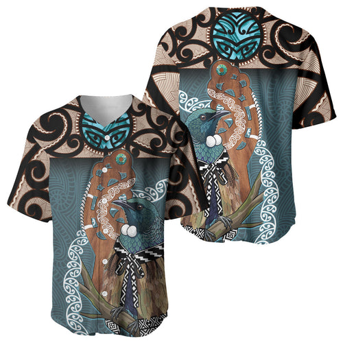 New Zealand Tui Bird Maripi Baseball Jersey Maori Weapon Kowhaiwhai Pattern