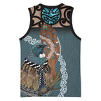 New Zealand Tui Bird Maripi Basketball Jersey Maori Weapon Kowhaiwhai Pattern