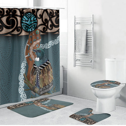New Zealand Tui Bird Maripi Bathroom Set Maori Weapon Kowhaiwhai Pattern