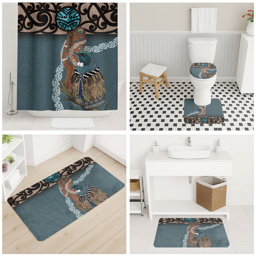 New Zealand Tui Bird Maripi Bathroom Set Maori Weapon Kowhaiwhai Pattern