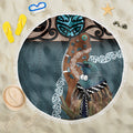 New Zealand Tui Bird Maripi Beach Blanket Maori Weapon Kowhaiwhai Pattern