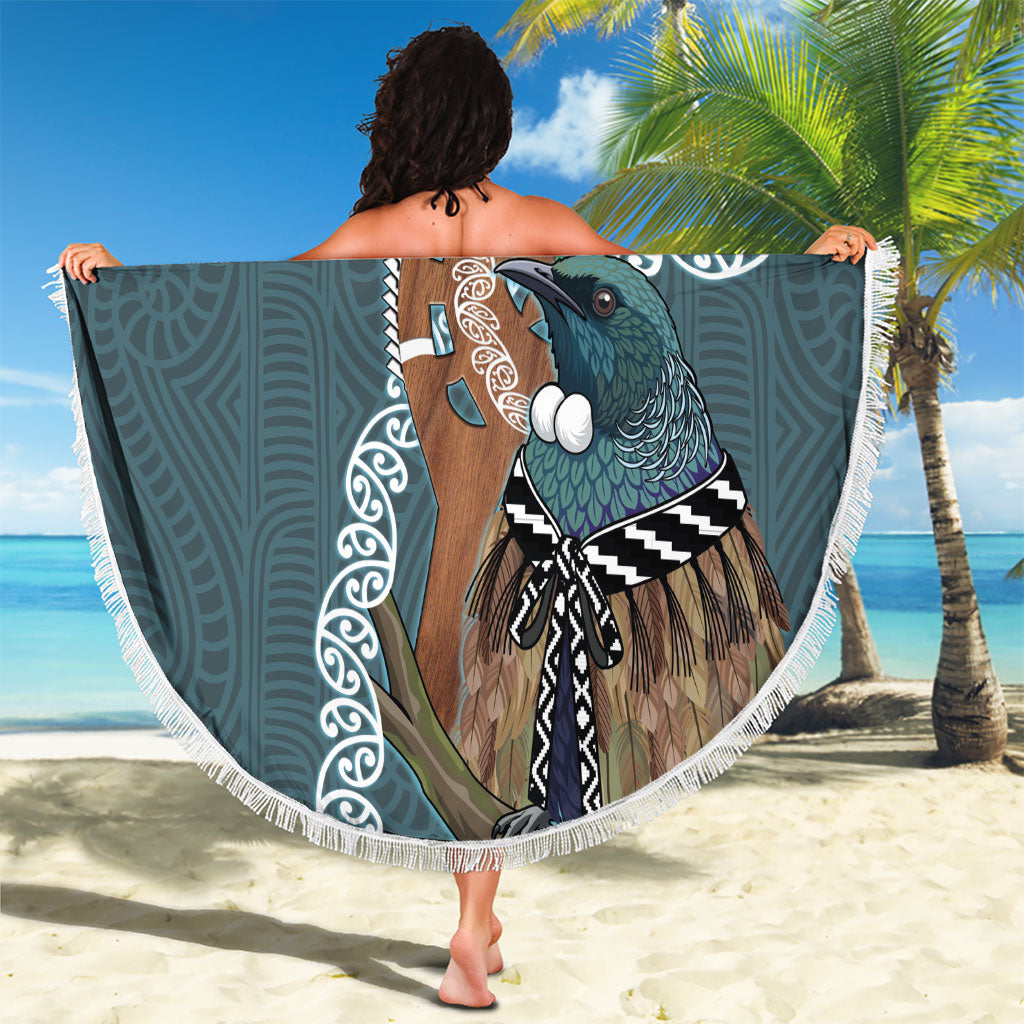 New Zealand Tui Bird Maripi Beach Blanket Maori Weapon Kowhaiwhai Pattern
