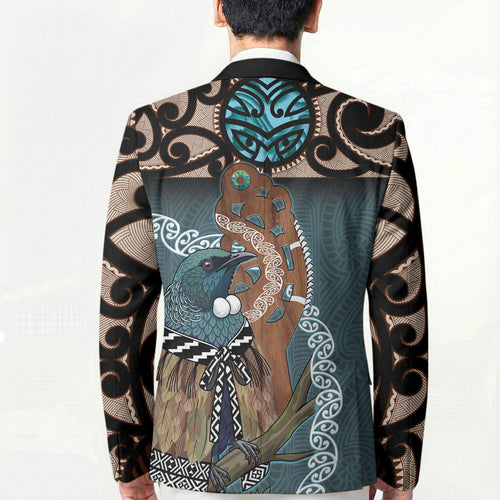 New Zealand Tui Bird Maripi Blazer Maori Weapon Kowhaiwhai Pattern