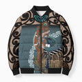 New Zealand Tui Bird Maripi Bomber Puffer Jacket Maori Weapon Kowhaiwhai Pattern