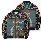 New Zealand Tui Bird Maripi Bomber Puffer Jacket Maori Weapon Kowhaiwhai Pattern