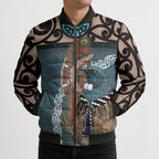 New Zealand Tui Bird Maripi Bomber Puffer Jacket Maori Weapon Kowhaiwhai Pattern