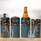 New Zealand Tui Bird Maripi 4 in 1 Can Cooler Tumbler Maori Weapon Kowhaiwhai Pattern