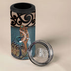 New Zealand Tui Bird Maripi 4 in 1 Can Cooler Tumbler Maori Weapon Kowhaiwhai Pattern