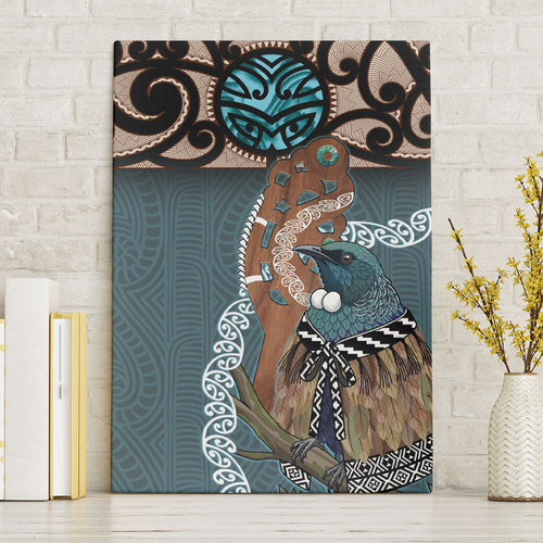 New Zealand Tui Bird Maripi Canvas Wall Art Maori Weapon Kowhaiwhai Pattern