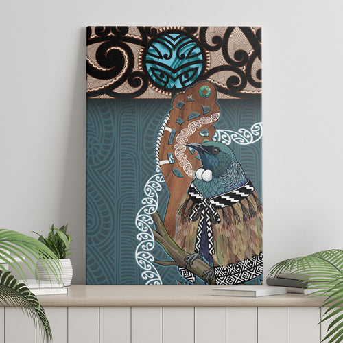 New Zealand Tui Bird Maripi Canvas Wall Art Maori Weapon Kowhaiwhai Pattern