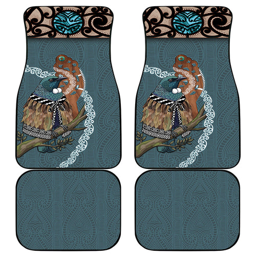 New Zealand Tui Bird Maripi Car Mats Maori Weapon Kowhaiwhai Pattern