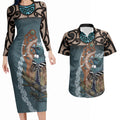 New Zealand Tui Bird Maripi Couples Matching Long Sleeve Bodycon Dress and Hawaiian Shirt Maori Weapon Kowhaiwhai Pattern