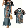 New Zealand Tui Bird Maripi Couples Matching Mermaid Dress and Hawaiian Shirt Maori Weapon Kowhaiwhai Pattern