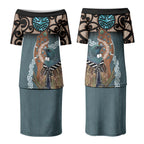 New Zealand Tui Bird Maripi Couples Matching Puletasi and Hawaiian Shirt Maori Weapon Kowhaiwhai Pattern