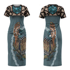 New Zealand Tui Bird Maripi Couples Matching Short Sleeve Bodycon Dress and Hawaiian Shirt Maori Weapon Kowhaiwhai Pattern