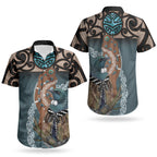 New Zealand Tui Bird Maripi Couples Matching Summer Maxi Dress and Hawaiian Shirt Maori Weapon Kowhaiwhai Pattern