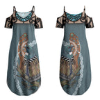New Zealand Tui Bird Maripi Couples Matching Summer Maxi Dress and Hawaiian Shirt Maori Weapon Kowhaiwhai Pattern