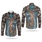 New Zealand Tui Bird Maripi Couples Matching Summer Maxi Dress and Long Sleeve Button Shirt Maori Weapon Kowhaiwhai Pattern