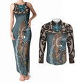 New Zealand Tui Bird Maripi Couples Matching Tank Maxi Dress and Long Sleeve Button Shirt Maori Weapon Kowhaiwhai Pattern