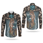 New Zealand Tui Bird Maripi Couples Matching Tank Maxi Dress and Long Sleeve Button Shirt Maori Weapon Kowhaiwhai Pattern
