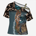 New Zealand Tui Bird Maripi Cross Shoulder Shirt Maori Weapon Kowhaiwhai Pattern