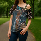 New Zealand Tui Bird Maripi Cross Shoulder Shirt Maori Weapon Kowhaiwhai Pattern