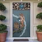 New Zealand Tui Bird Maripi Door Cover Maori Weapon Kowhaiwhai Pattern