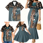 New Zealand Tui Bird Maripi Family Matching Mermaid Dress and Hawaiian Shirt Maori Weapon Kowhaiwhai Pattern