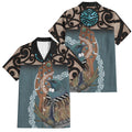 New Zealand Tui Bird Maripi Family Matching Mermaid Dress and Hawaiian Shirt Maori Weapon Kowhaiwhai Pattern