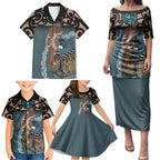 New Zealand Tui Bird Maripi Family Matching Puletasi and Hawaiian Shirt Maori Weapon Kowhaiwhai Pattern