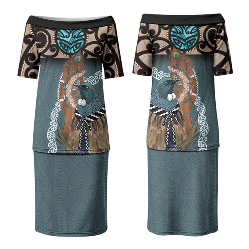 New Zealand Tui Bird Maripi Family Matching Puletasi and Hawaiian Shirt Maori Weapon Kowhaiwhai Pattern