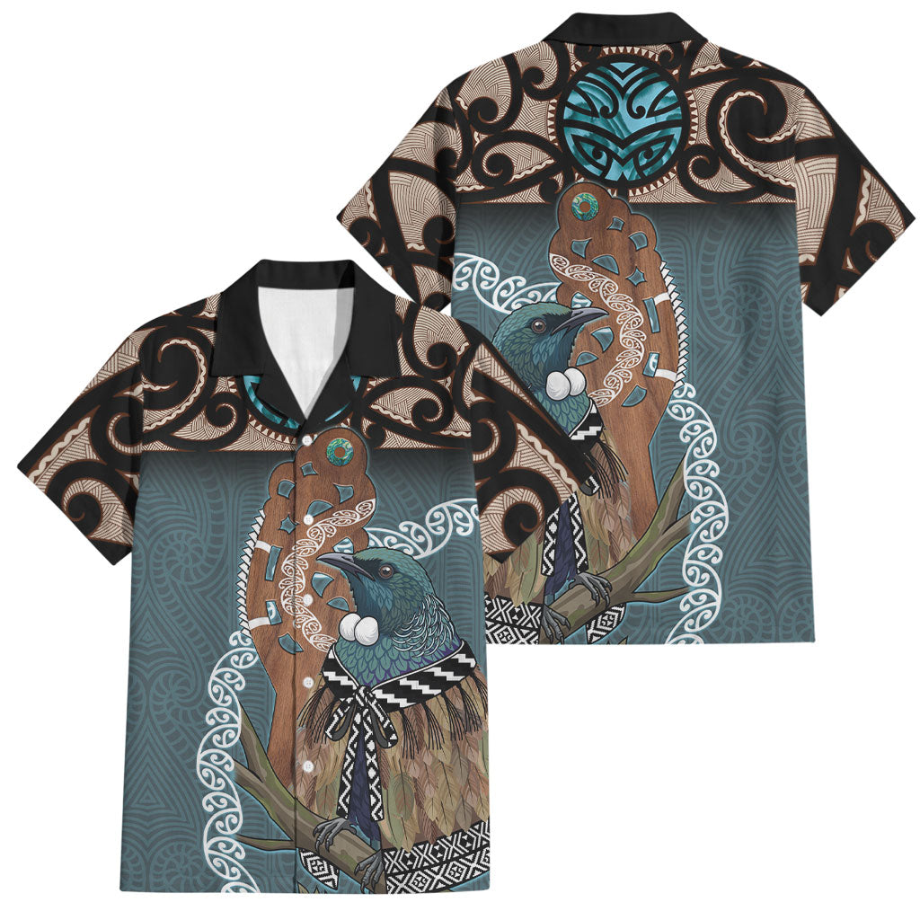 New Zealand Tui Bird Maripi Family Matching Summer Maxi Dress and Hawaiian Shirt Maori Weapon Kowhaiwhai Pattern