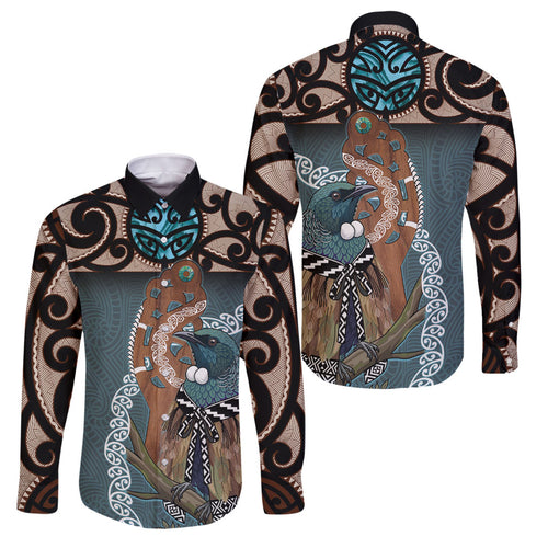 New Zealand Tui Bird Maripi Family Matching Summer Maxi Dress and Hawaiian Shirt Maori Weapon Kowhaiwhai Pattern