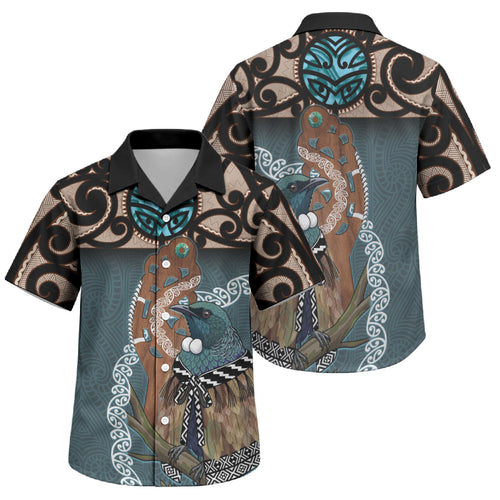 New Zealand Tui Bird Maripi Family Matching Summer Maxi Dress and Hawaiian Shirt Maori Weapon Kowhaiwhai Pattern
