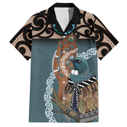 New Zealand Tui Bird Maripi Hawaiian Shirt Maori Weapon Kowhaiwhai Pattern