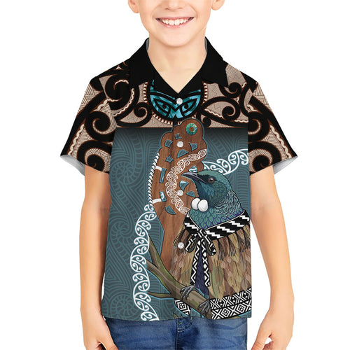 New Zealand Tui Bird Maripi Hawaiian Shirt Maori Weapon Kowhaiwhai Pattern